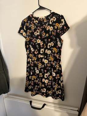 Wishful Park Black Floral V-Neck Button-Front Mini Dress